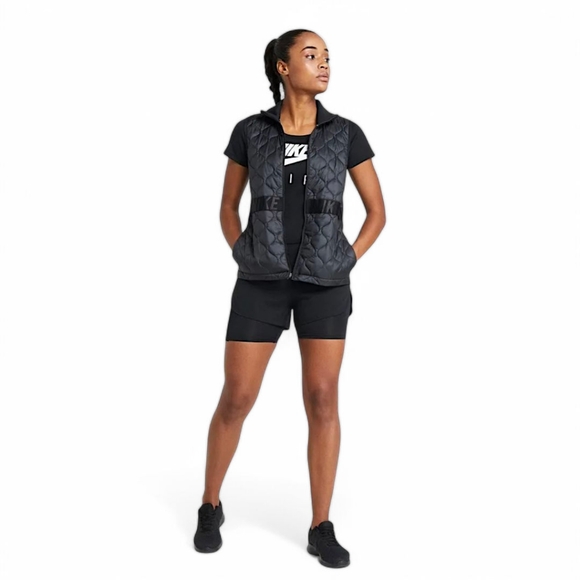 Nike Aerolayer Running Gilet Vest Women’s Sz S Black Quilted Thin Puffer Pockets - Picture 4 of 15